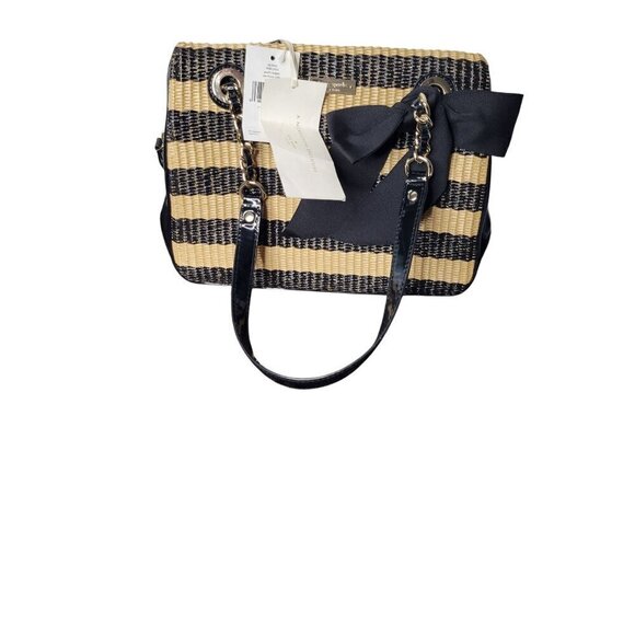 NWT Kate Spade Rattan Black Striped Bow Shoulder Three Pocket Bag W/ Dust Cover - Picture 14 of 14